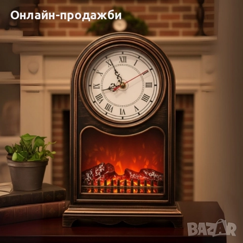 Винтидж настолен часовник с LED камина – уют и стил в едно, снимка 2 - Декорация за дома - 52243965