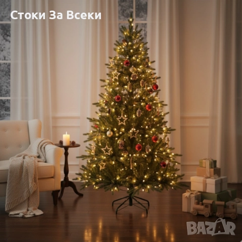 Коледна елха с шишарки и метална стойка – естествена визия