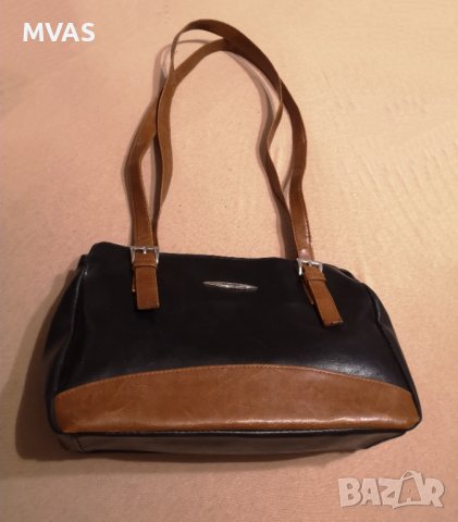 Нова чанта черно кафява кожена дамска за рамо среден размер, снимка 2 - Чанти - 36860152