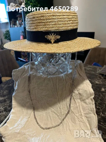 Лятна сламена шапка с права периферия, снимка 2 - Шапки - 53925208