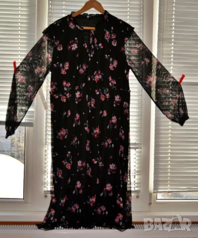 🖤 Банкетна черна тюлена рокля на цветя и рози, с подплата | Размер XL–XXL, снимка 4 - Рокли - 43482286