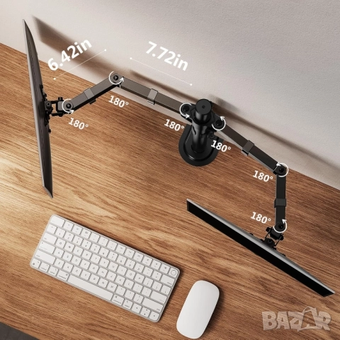 Регулируема стойка за бюро за 2 монитора с C скоба, ErGear, снимка 6 - Монитори - 51724622