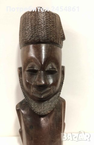 Африка, дърво, фигура, мъж, скулптура, антика, бюст, снимка 5 - Антикварни и старинни предмети - 42877736