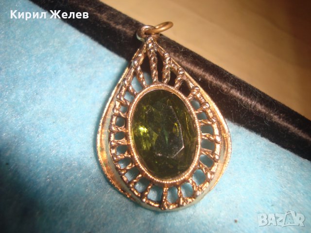 РЕТРО ВИНТИДЖ СТАР ПОЗЛАТЕН БРОНЗОВ АРТ ДЕКО ПЕНДАНТ с ФАСЕТИРАН ГОЛЯМ ПЕРИДОТ ХРИЗОЛИТ ОЛИВИН 12600, снимка 3 - Антикварни и старинни предмети - 35655058