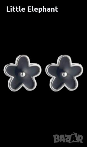 Black dominated,сребърни обеци цветя масивен модел,колвкция"Flowers",black/нови