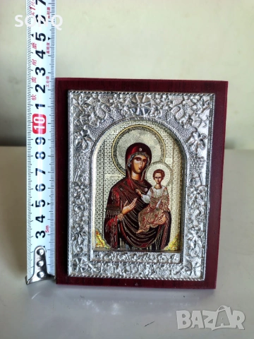 Посребрена Иконка Дева Мария С Младенеца, снимка 5 - Икони - 54020023