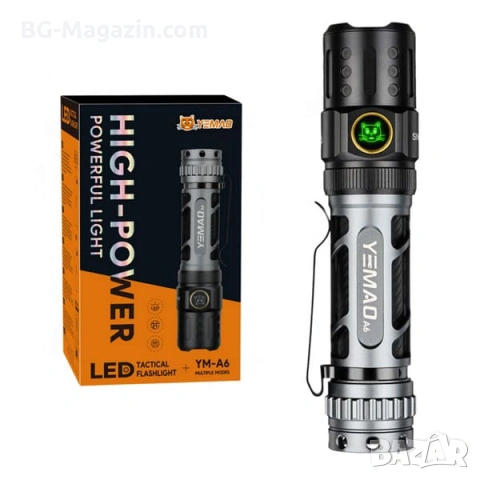 Мощен ръчен фенер YEMAO A6 – 2200 Лумена тактически дизайн USB-C и 350м обхват, снимка 10 - Къмпинг осветление - 54027505