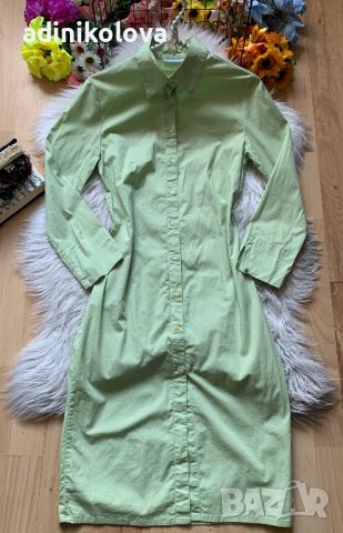 Зелена рокля тип риза, снимка 1 - Рокли - 42810814