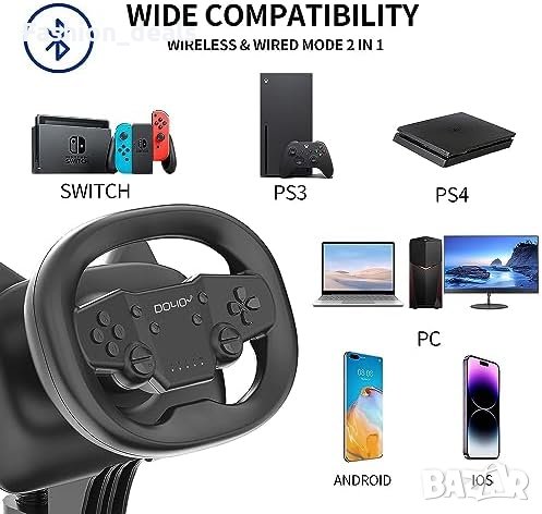Нов Безжичен волан Race Games Wheel за Nintendo Switch Android iOS, снимка 4 - Аксесоари - 42323582