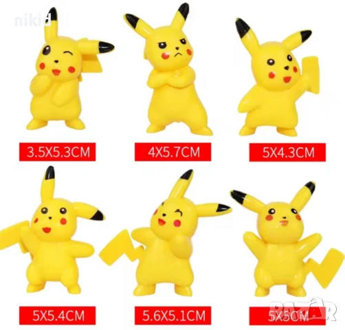 6 Пикачу от Покемон пластмасови фигурки фигурка за игра и украса торта декор топери, снимка 4 - Фигурки - 50075943