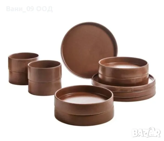 Кафяв сервиз за хранене 12 части, снимка 2 - Сервизи - 50251680