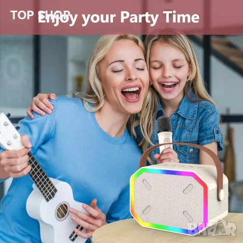 Детска караоке машина Misilmp, преносим Bluetooth високоговорител с безжичен микрофон за деца, бежов, снимка 8 - Музикални играчки - 49636704