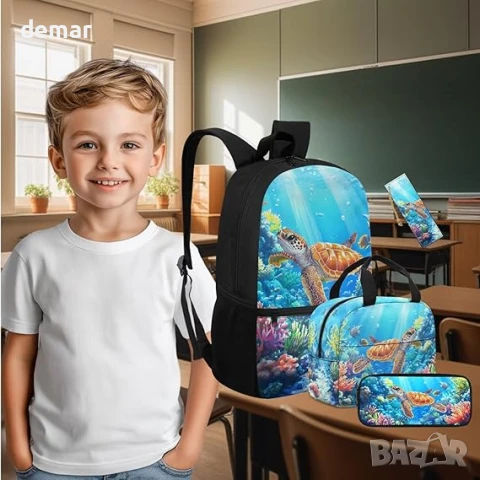 Детска раница ASQVTIFE от 4 части с кутия за обяд и чанта за бутилка с вода, снимка 4 - Раници - 50765577