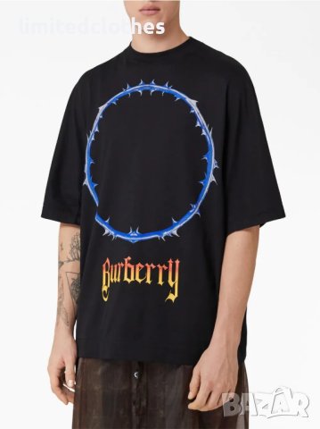 BURBERRY Black Thorn Logo Print Oversized Мъжка Тениска size M (L) и XL (XXL)