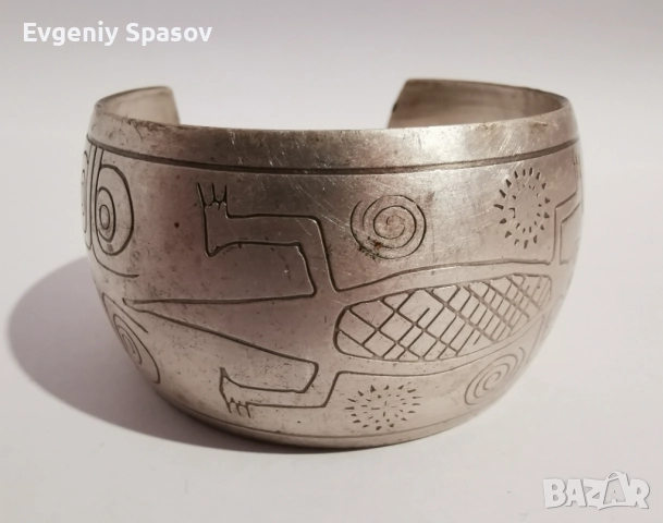 Отворена Гривна с Гущер, Птица и Символи от Мексико, снимка 4 - Гривни - 52440730