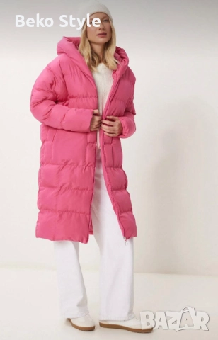 Дамско дълго яке в Розово Синьо и Черно