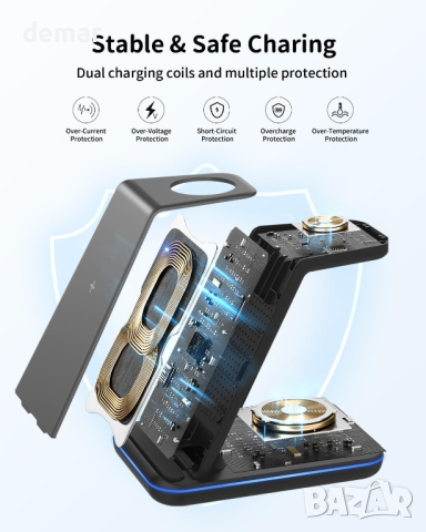  JoyGeek Безжично зарядно устройство за Samsung, 3 в 1, черно, снимка 5 - Безжични зарядни - 44641339