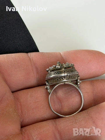 Възрожденски сребърен пръстен, маркировки корона, снимка 7 - Пръстени - 53940452