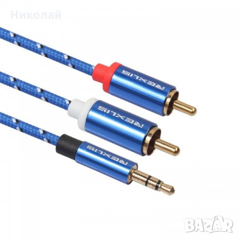 Аудио кабел Aux 3.5 към 2 RCA камбанки дължина 3 метра, снимка 2 - Кабели и адаптери - 29387211