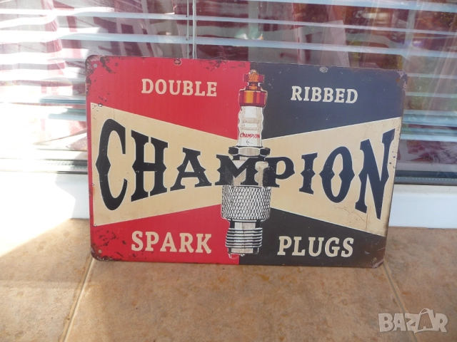 Метална табела Champion запалителна свещ стартер искра старт реклама ретро гараж сервиз ремонт коли