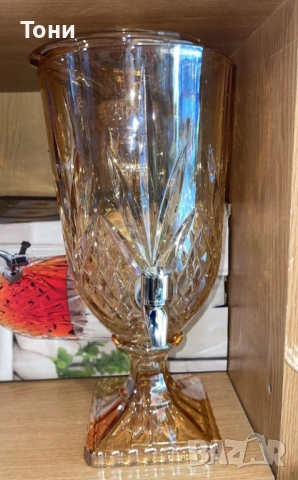 Луксозен стъклен диспенсър за сок и напитки 3L с капак и кранче, снимка 1