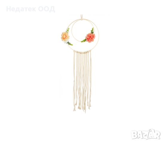 Макраме, Декорация за стена, с пискюли и цветя, 31x82см