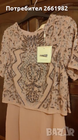 Маркова рокля с бродирани камъни в цвят пепел от роза, снимка 5 - Рокли - 34484602