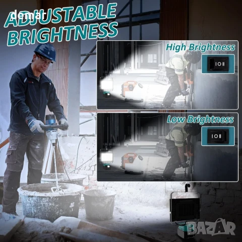 T-SUN LED работна лампа за 18V батерия, 100W, 5000LM (без батерия), снимка 3 - Лед осветление - 50792399