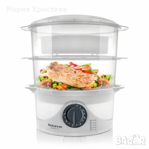 Уред за готвене на пара Taurus Salutecook 800W, 6 л, таймер 60 мин, 2 съда за готвене, снимка 2 - Уреди за готвене на пара - 53058427