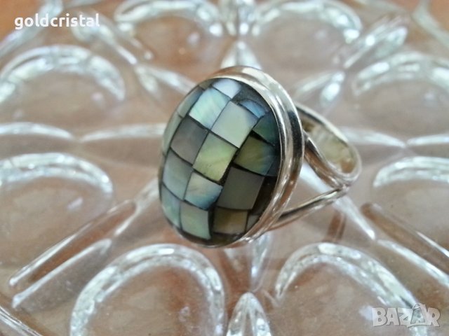 Сребърен пръстен с кралски седеф, снимка 2 - Пръстени - 42759364