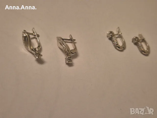 Два чифта сребърни обеци със цирконий, снимка 3 - Обеци - 56443655