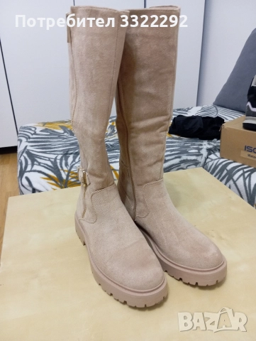 Дамски бежови ботуши, 38 , снимка 2 - Маратонки - 52775930