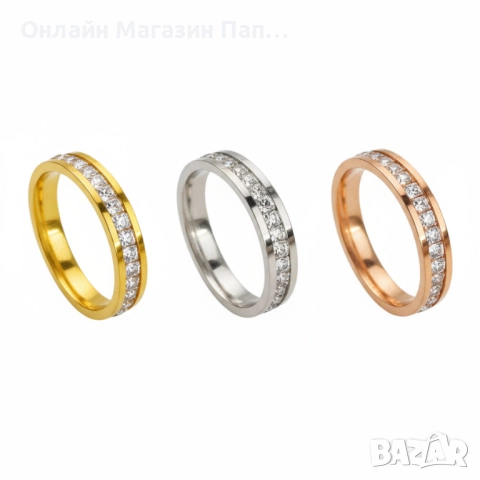 Луксозен пръстен халка от неръждаема стомана с циркони – 4мм, унисекс