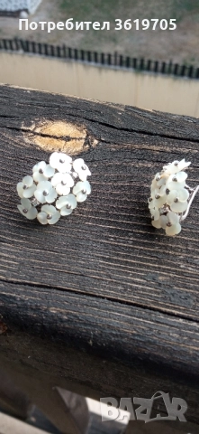 Сребърни обеци с естествен седеф и фианити (изкуствени диаманти), снимка 2 - Обеци - 51678832