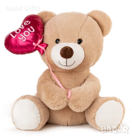 Голямо плюшено Мече със сърце, 45см Розово/Бежово/Бяло Плюшена Мечка, снимка 3 - Плюшени играчки - 47620644