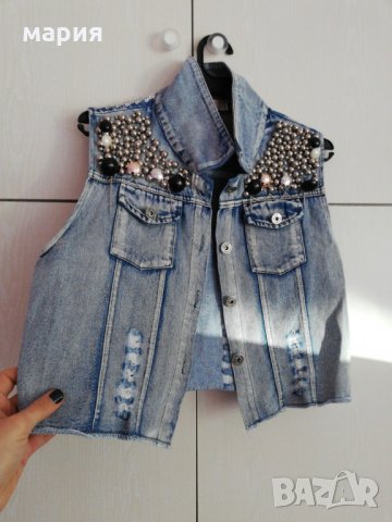 Нов дънков елек с камъни, снимка 1