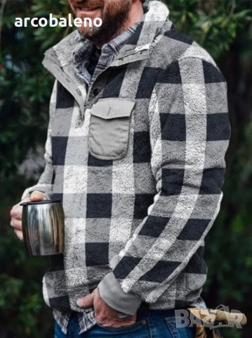 Мъжки кариран пуловер с мек полар, 2цвята - 023, снимка 2 - Пуловери - 39689456