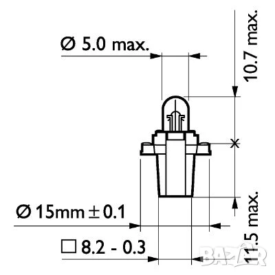 Крушка PHILIPS 24V 1,2W BAX8,3S/1,35 GREY № 13597CP, снимка 2 - Аксесоари и консумативи - 51141672