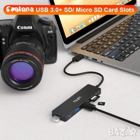 TSUPY Multi USB HUB, 5-в-1, SD и Micro SD четец, 3 USB 3.0 порта, снимка 4 - Други - 38545105
