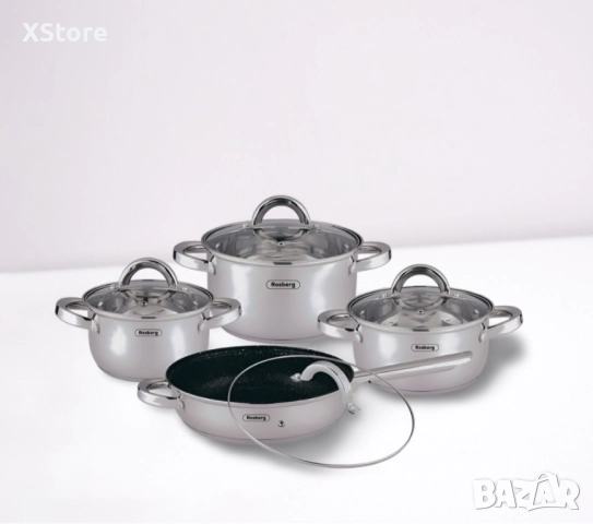 Комплект тенджери Rosberg, 16x10.5/20x12.5/24x14.5/24x6.5см., Неръжд. стомана, Индукция, снимка 4 - Съдове за готвене - 52507289