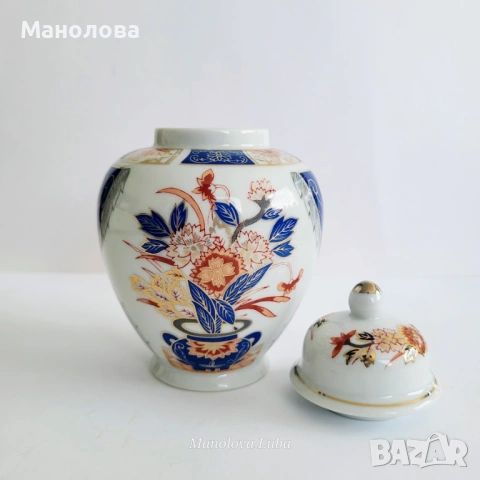 Японски порцеланов буркан за джинджифил (ginger jar), Eiwa Kinsei 栄和謹製, в стил Imari., снимка 3 - Други ценни предмети - 54286094