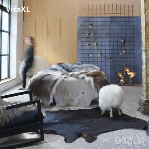 vidaXL Килим от волска кожа, черен, 150x170 см, снимка 2 - Килими - 56146529