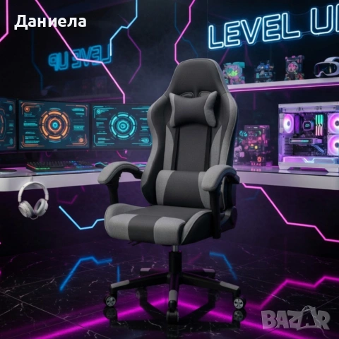 Ергономичен офис и геймърски сив стол – Максимален комфорт за гърба и врата, регулируем, снимка 2 - Столове - 54204517