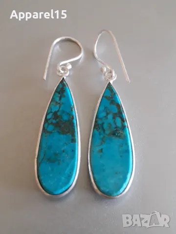Вносни обеци от естествен тюркоаз, снимка 3 - Обеци - 48023207