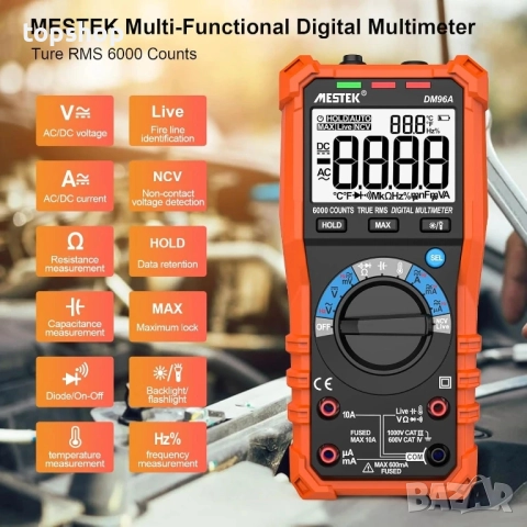 Чисто нов MESTEK DM96A мултицет с NCV функция, TRMS 6000 броя волтметър цифров тестер с автома..., снимка 3 - Гедорета - 51598434
