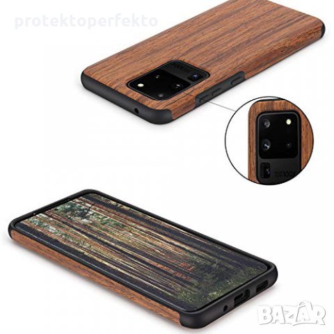 WOOD Дървен кейс с каучук за Samsung Galaxy S20, S20 Plus, S20 Ultra, снимка 3 - Калъфи, кейсове - 29281593