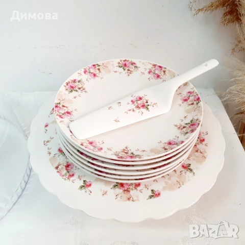 Тортиера с капак и чинии с рози, снимка 4 - Чинии - 51178965