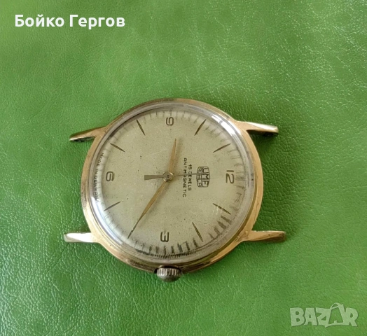 Рядък винтидж от 50-те Германски-DDR мъжки  часовник UMF Ruhla позлатен Cal.32-15JW.РАБОТИ ПЕРФЕКТНО