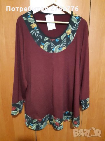 НОВО! Размер 56-3xl Прекрасна туника в Бордо с цветна украса,бг произв., снимка 3 - Туники - 35362278
