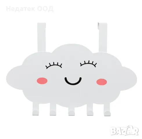 Закачалка за врата, Облак, Метал, Детска, 5 места, 32см, Бяла